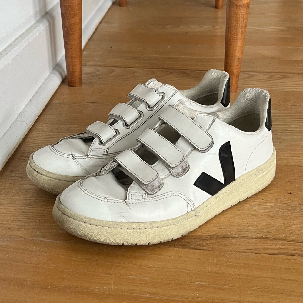 Veja White Velcro Strap Sneakers